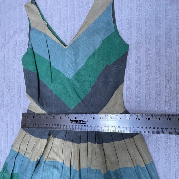 Knitted Dove Women Sleeveless A-Line Dress XS V-Neck Back Zip Striped Multicolor - Picture 6 of 9